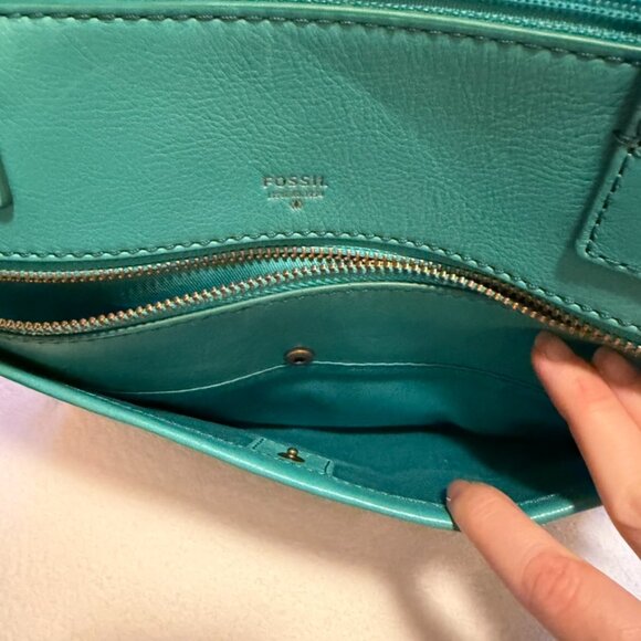 Rare Fossil Teal Satchel Leather Shoulder Bag Spring - Picture 7 of 11